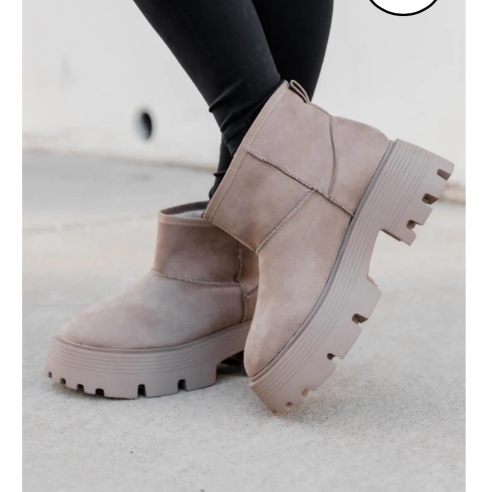 Kate Beige Suede Lug Ankle Bootie